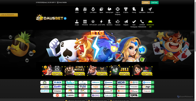 Security scan screenshot of https://dausbetkuberani1.click/desktop/game/tablegame/jili