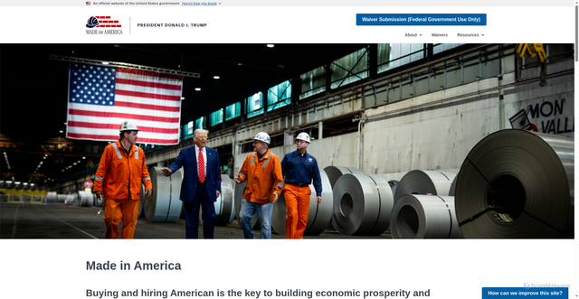 Security scan screenshot of https://www.madeinamerica.gov/