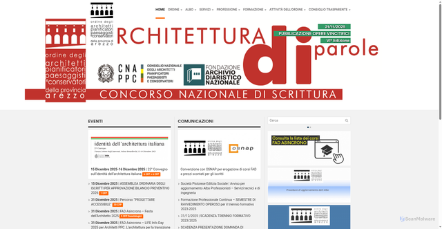 Security scan screenshot of https://www.architettiarezzo.it/