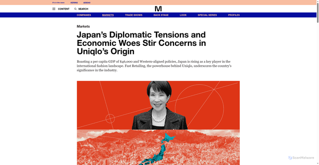 Security scan screenshot of http://themds.com/global/markets/japan-diplomatic-crisis-and-economic-turmoil-in-uniqlos-birthplace