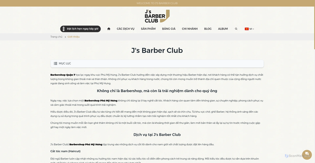 Security scan screenshot of https://jbarberclub.com/gioi-thieu