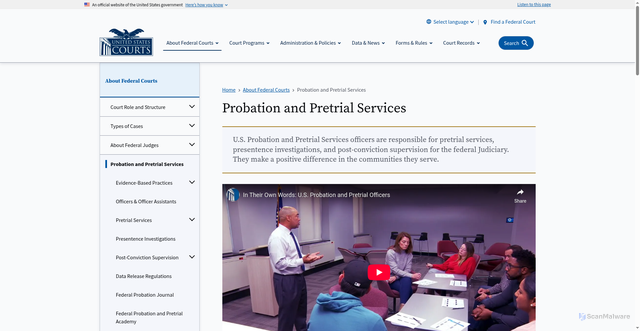 Security scan screenshot of https://www.uscourts.gov/about-federal-courts/probation-and-pretrial-services
