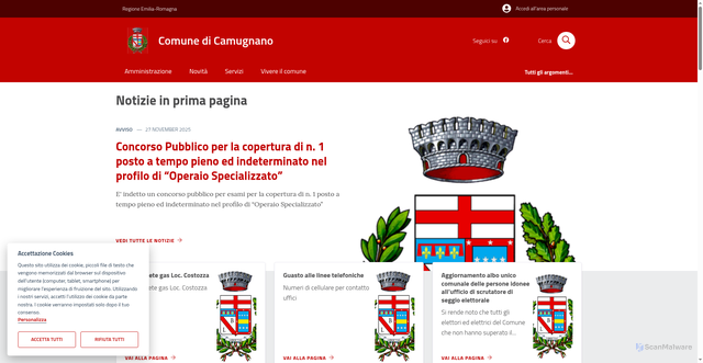 Security scan screenshot of https://www.comune.camugnano.bo.it/
