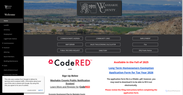 Security scan screenshot of https://www.washakiecountywy.gov/