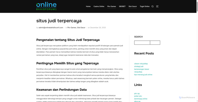 Security scan screenshot of https://onlinebahisforum1.com/situs-judi-terpercaya/