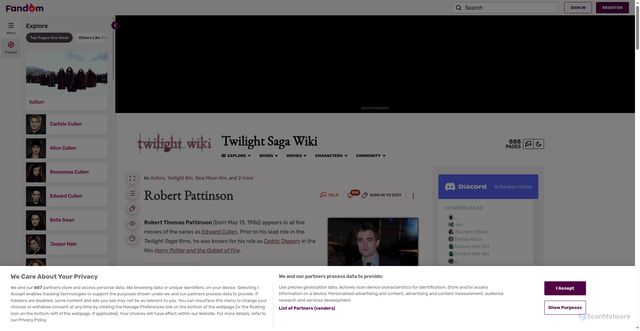 Security scan screenshot of https://twilightsaga.fandom.com/wiki/Robert_Pattinson