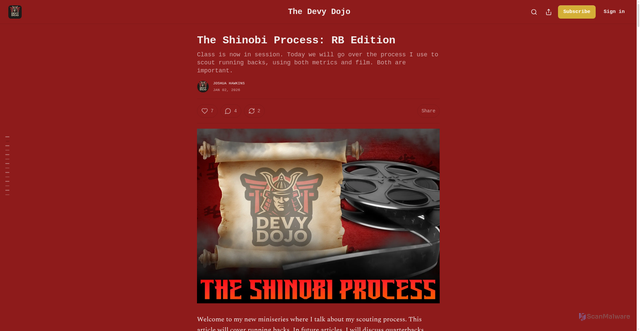 Security scan screenshot of https://thedevydojo.substack.com/p/the-shinobi-process-rb-edition