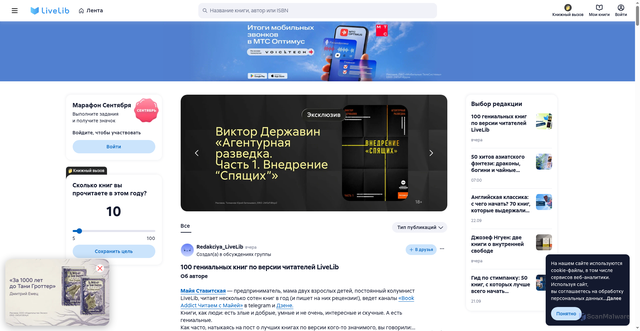 Security scan screenshot of https://www.livelib.ru