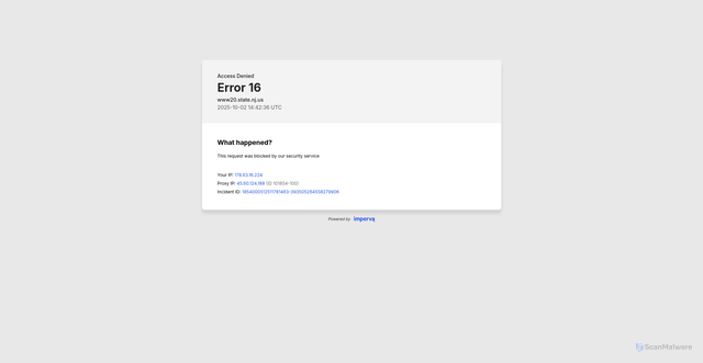 Security scan screenshot of https://www20.state.nj.us/TYTR_PTR_INQ/jsp/PTRLogin.jsp