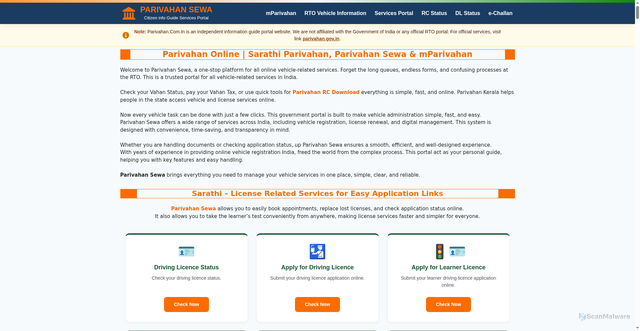 Security scan screenshot of https://parivahan.se