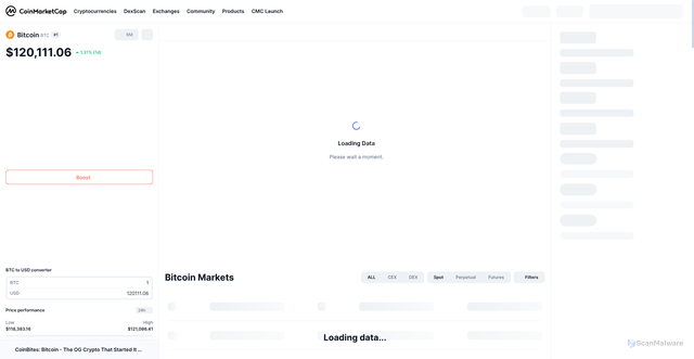 Security scan screenshot of https://coinmarketcap.com/currencies/bitcoin/