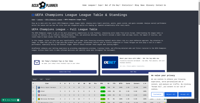 Security scan screenshot of https://www.accaplanner.com/league/uefa-champions-league/table/
