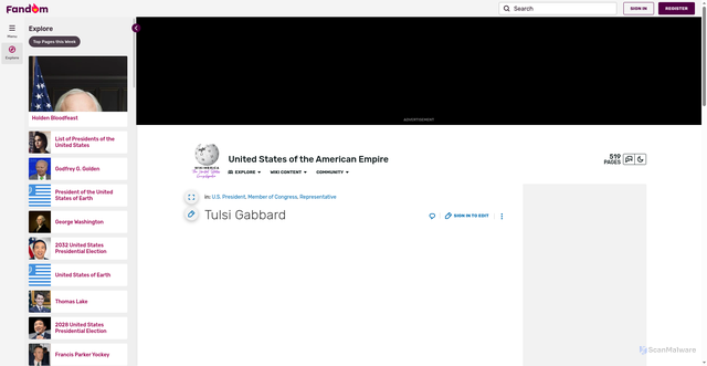 Security scan screenshot of https://usam.fandom.com/wiki/Tulsi_Gabbard