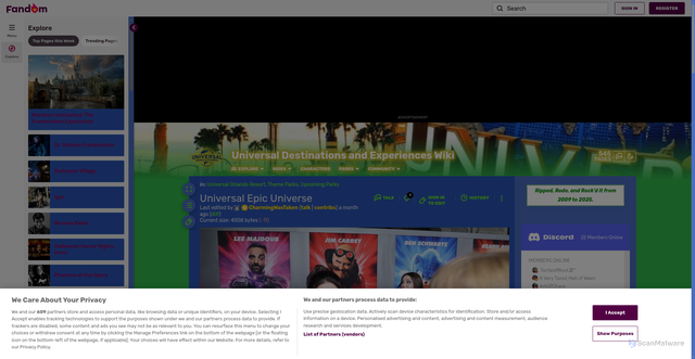 Security scan screenshot of https://universal-parks.fandom.com/wiki/Universal_Epic_Universe
