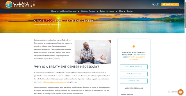 Security scan screenshot of https://clearliferecovery.com/opiate-addiction-treatment-program/