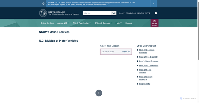Security scan screenshot of https://www.ncdot.gov/DMV/Pages/default.aspx