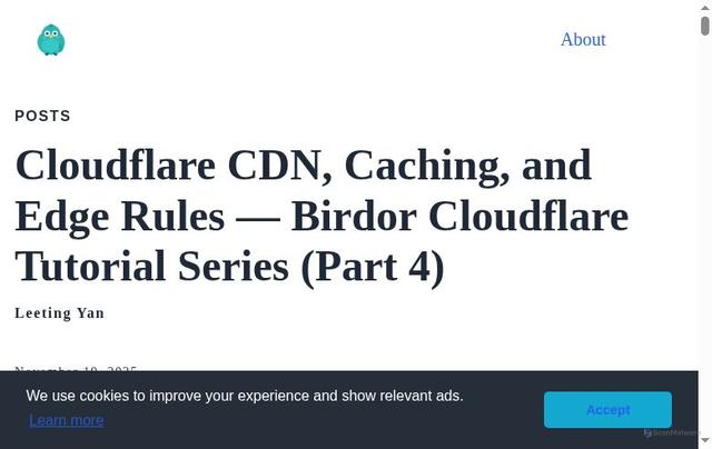 Security scan screenshot of https://birdor-blog.pages.dev/cloudflare-tutorial-part-4-cdn-caching-edge-rules/
