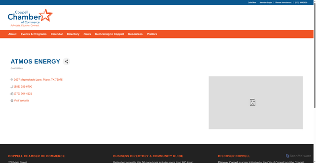 Security scan screenshot of https://business.coppellchamber.org/list/member/atmos-energy-plano-88