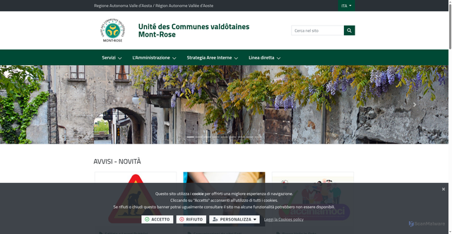 Security scan screenshot of https://www.cm-montrose.vda.it/it-it/home