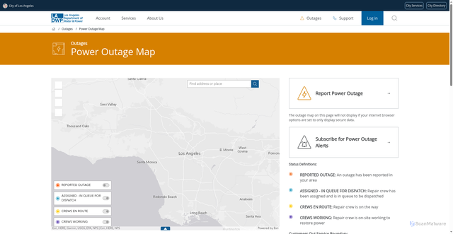 Security scan screenshot of https://www.ladwp.com/outages/power-outage-map