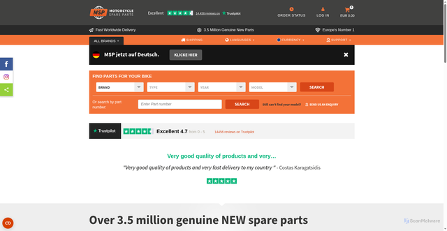 Security scan screenshot of https://www.motorcyclespareparts.eu