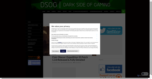 Security scan screenshot of https://www.dsogaming.com/patches/clair-obscur-expedition-33-patch-1-3-0-released-fully-detailed/