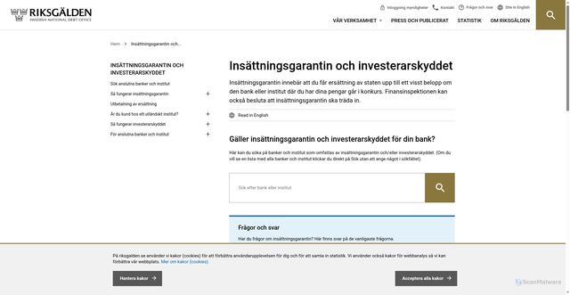 Security scan screenshot of https://www.riksgalden.se/sv/var-verksamhet/insattningsgarantin-och-investerarskyddet/