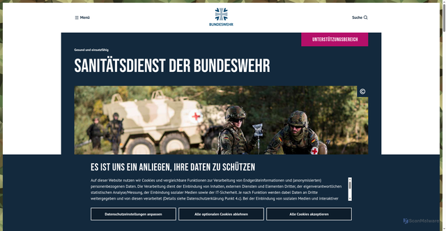Security scan screenshot of https://www.bundeswehr.de/de/organisation/unterstuetzungsbereich/sanitaetsdienst