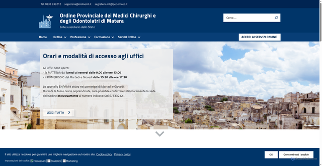 Security scan screenshot of https://www.omceomatera.it/
