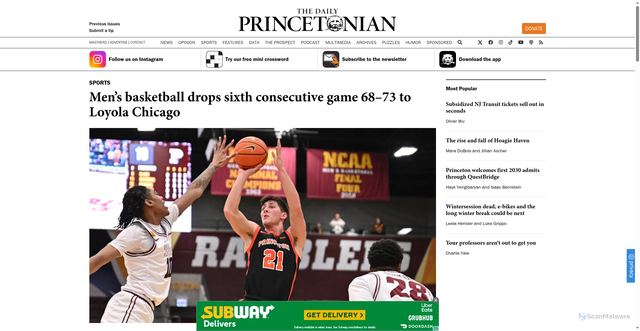 Security scan screenshot of https://www.dailyprincetonian.com/article/2025/12/princeton-sports-recap-mens-basketball-loses-sixth-consecutive-game-loyola-chicago-ramblers-ivy-league