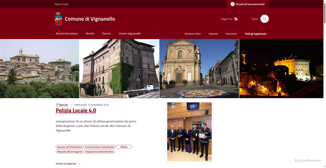 Security scan screenshot of https://www.comune.vignanello.vt.it/