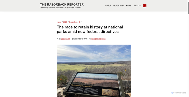 Security scan screenshot of https://razorbackreporter.uark.edu/2025/12/05/the-race-to-retain-history-at-national-parks-amid-new-federal-directives/