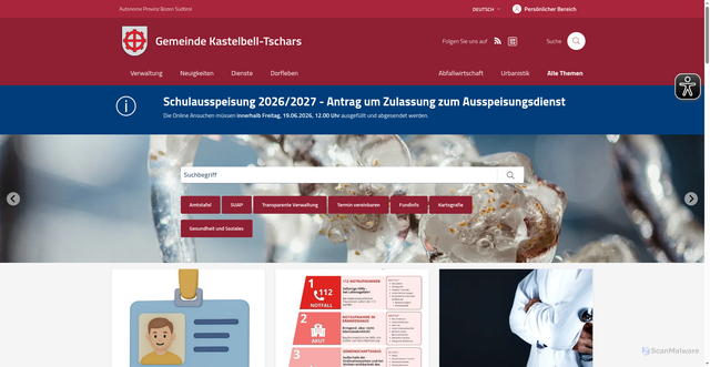 Security scan screenshot of https://www.comune.castelbello-ciardes.bz.it