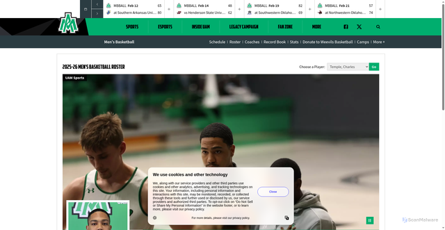 Security scan screenshot of https://uamsports.com/sports/mens-basketball/roster/charles-temple/5434