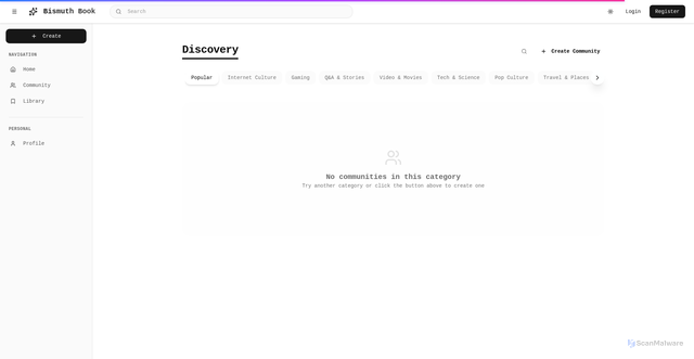 Security scan screenshot of https://bismuthbook-7fi7s4f3hw.edgeone.app/communities.html