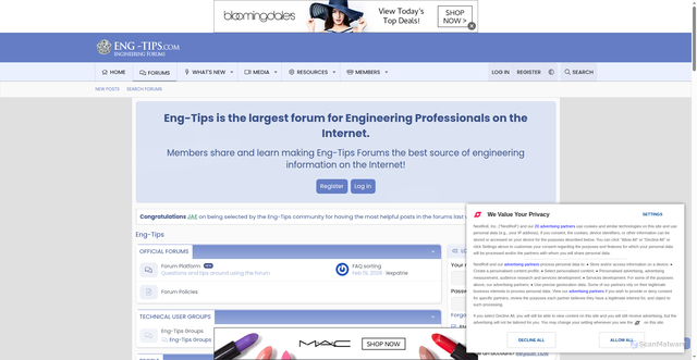 Security scan screenshot of https://www.eng-tips.com