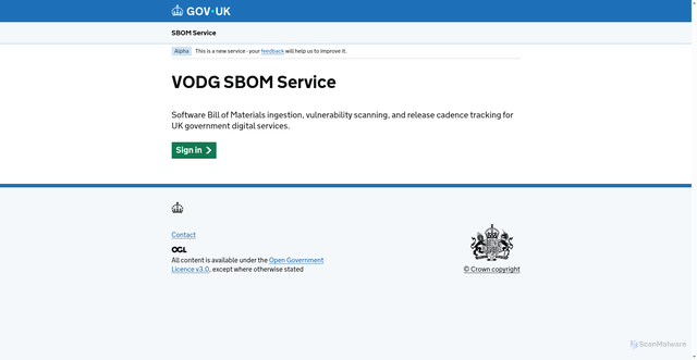 Security scan screenshot of https://sbom.playground.observability.ukps.digital/dashboard