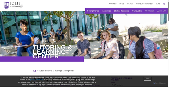 Security scan screenshot of https://jjc.edu/student-resources/tutoring-learning-center