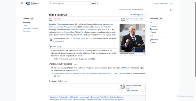 Security scan screenshot of https://en.wikiquote.org/wiki/John_Fetterman