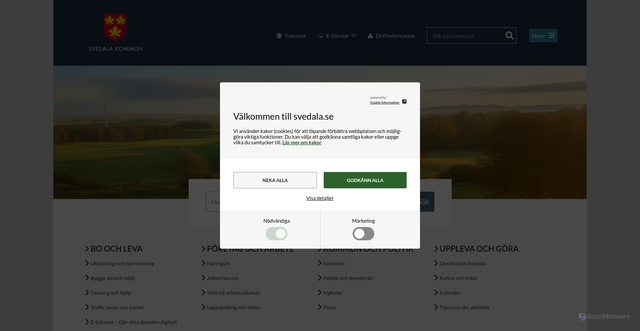 Security scan screenshot of https://www.svedala.se/