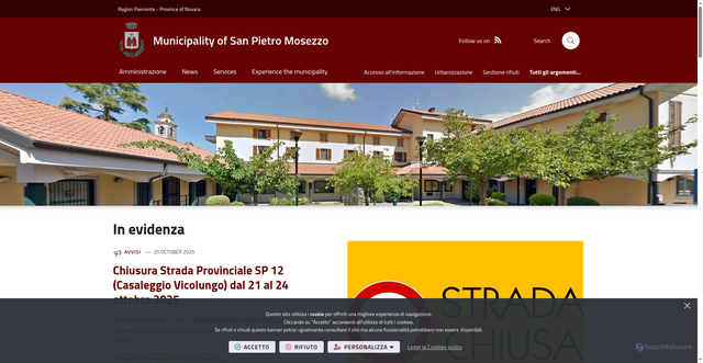 Security scan screenshot of https://www.comune.sanpietromosezzo.no.it/it-it/home