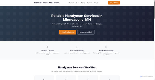 Security scan screenshot of https://tedora-electrician-handyman-mn.pages.dev/