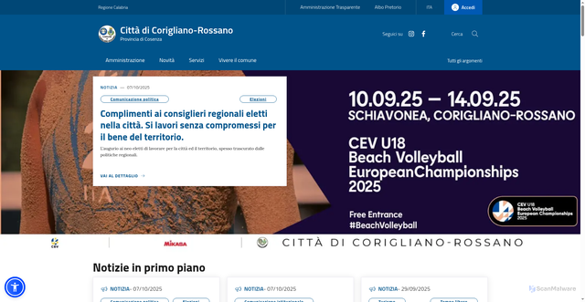 Security scan screenshot of https://www.comune.corigliano-rossano.cs.it/