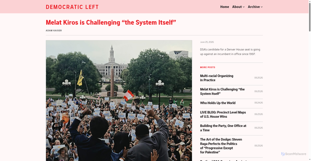 Security scan screenshot of https://democraticleft.dsausa.org/2026/06/25/melat-kiros-is-challenging-the-system-itself/