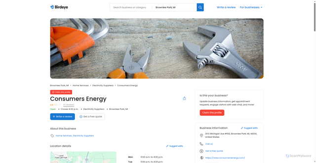 Security scan screenshot of https://reviews.birdeye.com/consumers-energy-156199684574003