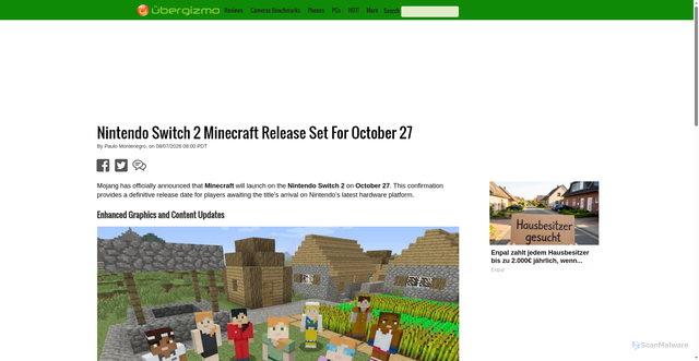Security scan screenshot of https://www.ubergizmo.com/2026/08/nintendo-switch-2-minecraft/