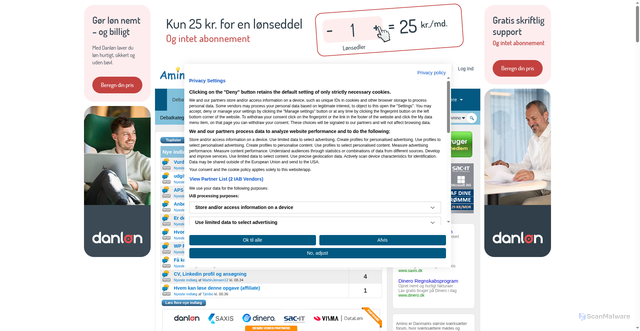 Security scan screenshot of https://amino.dk