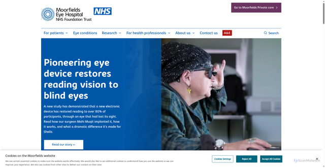 Security scan screenshot of https://www.moorfields.nhs.uk/