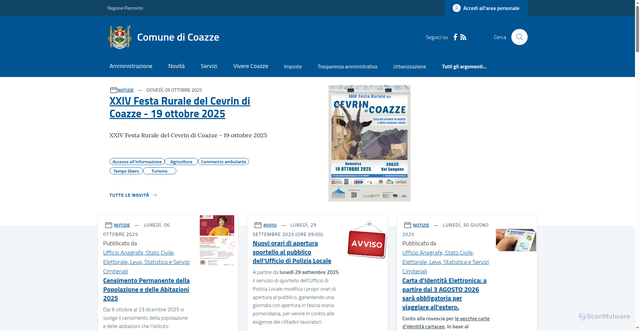 Security scan screenshot of https://www.comune.coazze.to.it/