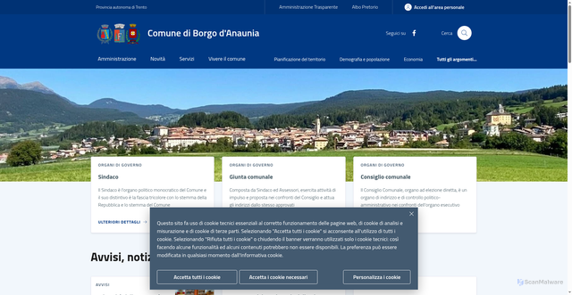 Security scan screenshot of https://www.comune.borgodanaunia.tn.it/